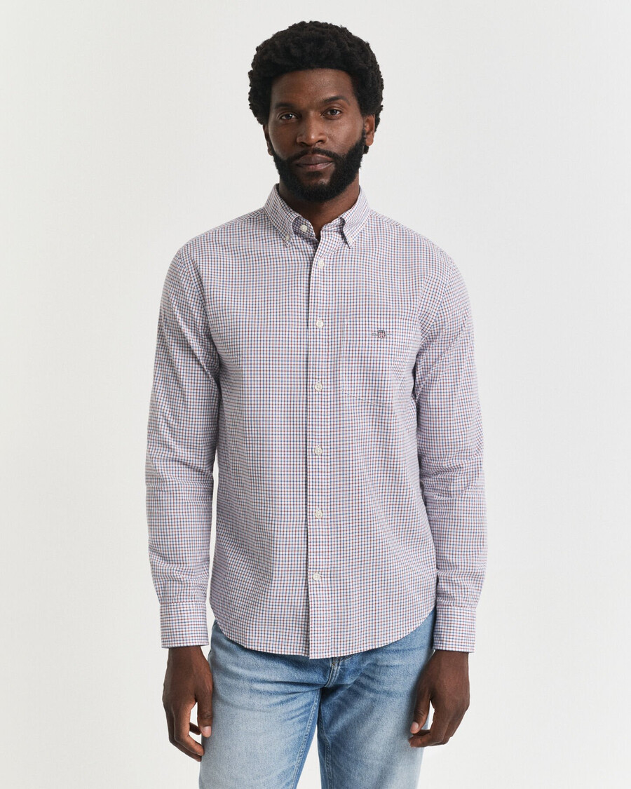 camicia classica in popeline a quadri micro fit regolare - rosso acceso