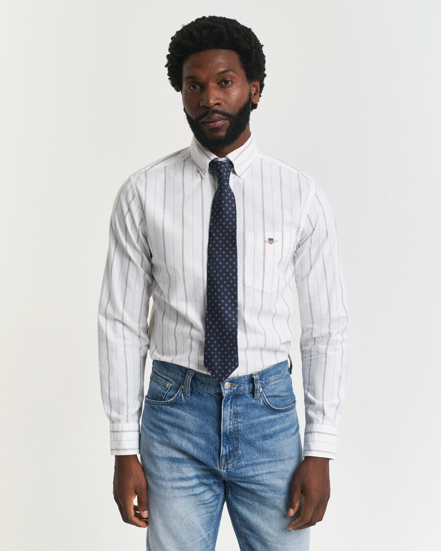 camicia oxford classica a righe vestibilità regolare - bianca