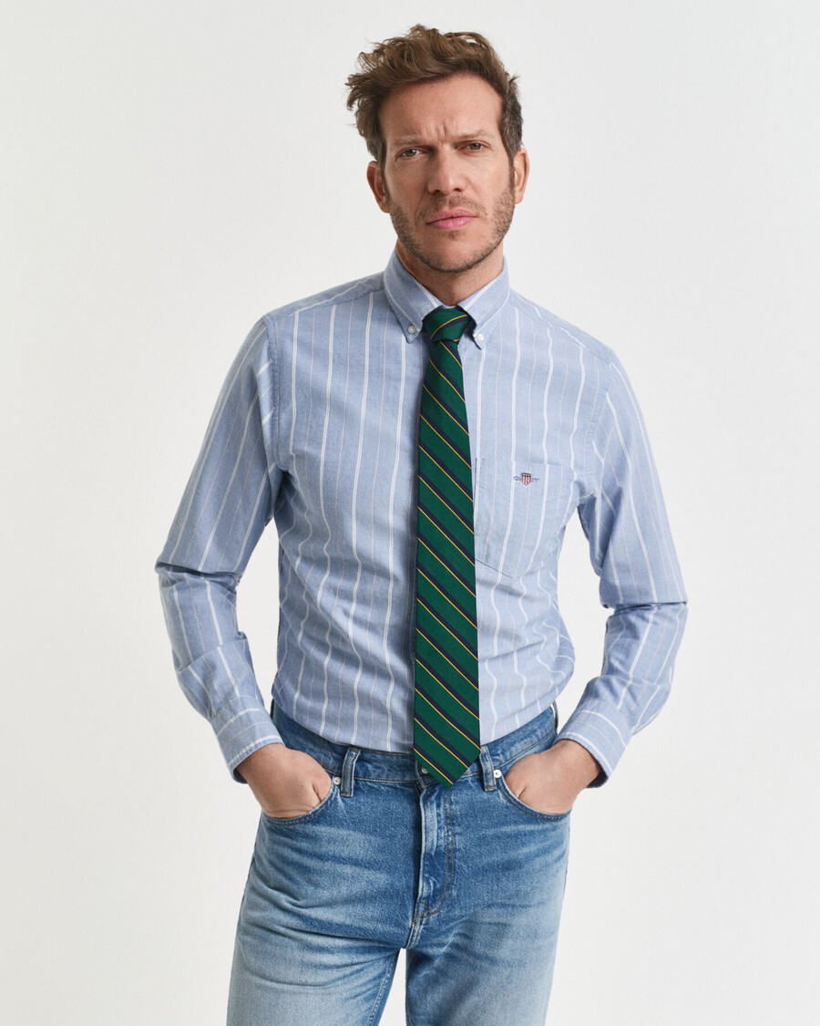 camicia oxford classica a righe vestibilità regolare - blu intenso