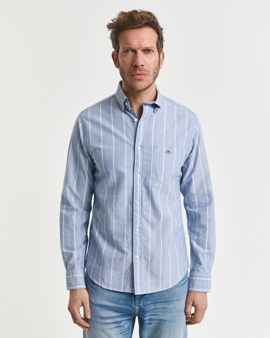 camicia oxford classica a righe vestibilità regolare - blu intenso