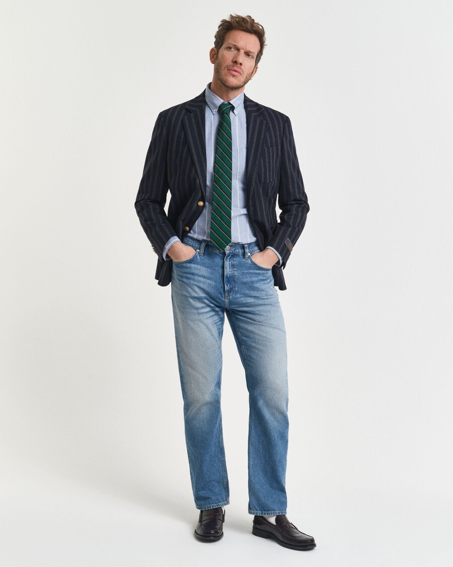 camicia oxford classica a righe vestibilità regolare - blu intenso