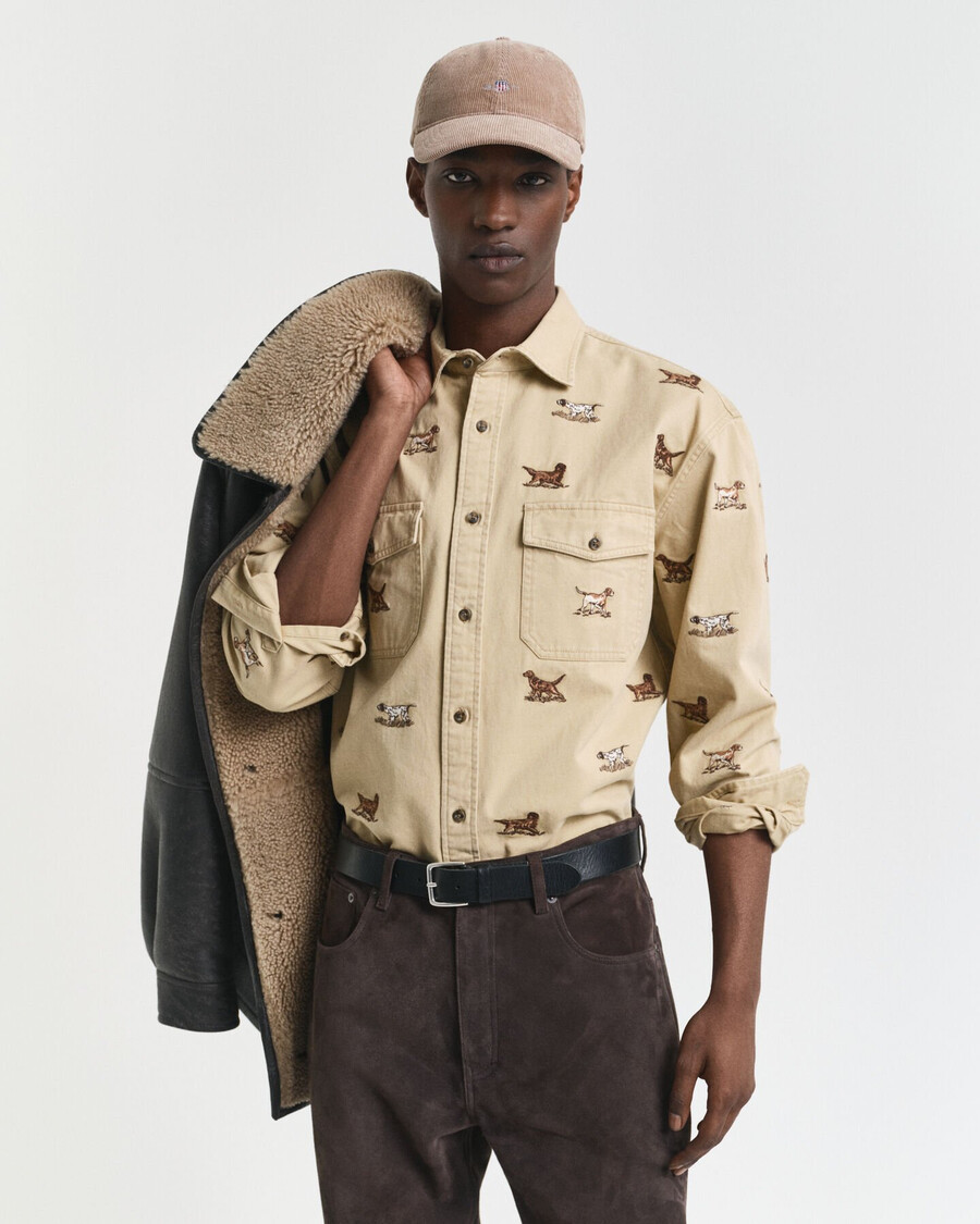 camicia in twill ricamato dal taglio rilassato - beige quercia
