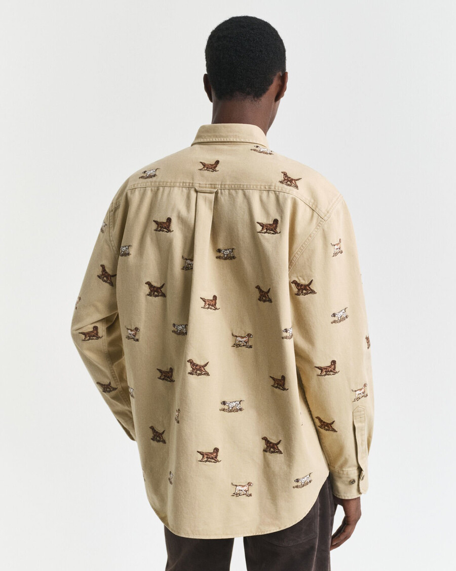 camicia in twill ricamato dal taglio rilassato - beige quercia