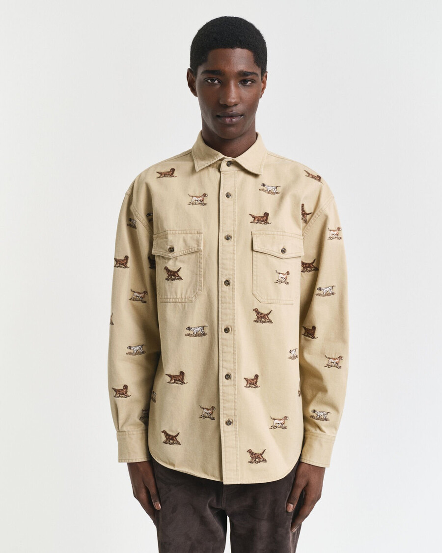 camicia in twill ricamato dal taglio rilassato - beige quercia