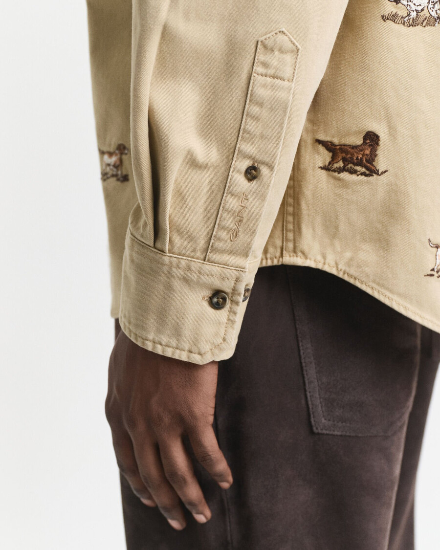 camicia in twill ricamato dal taglio rilassato - beige quercia