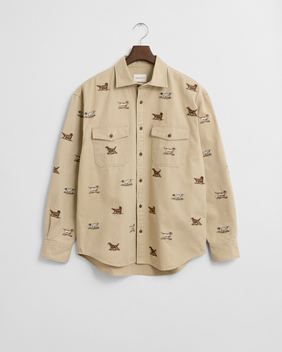 camicia in twill ricamato dal taglio rilassato - beige quercia