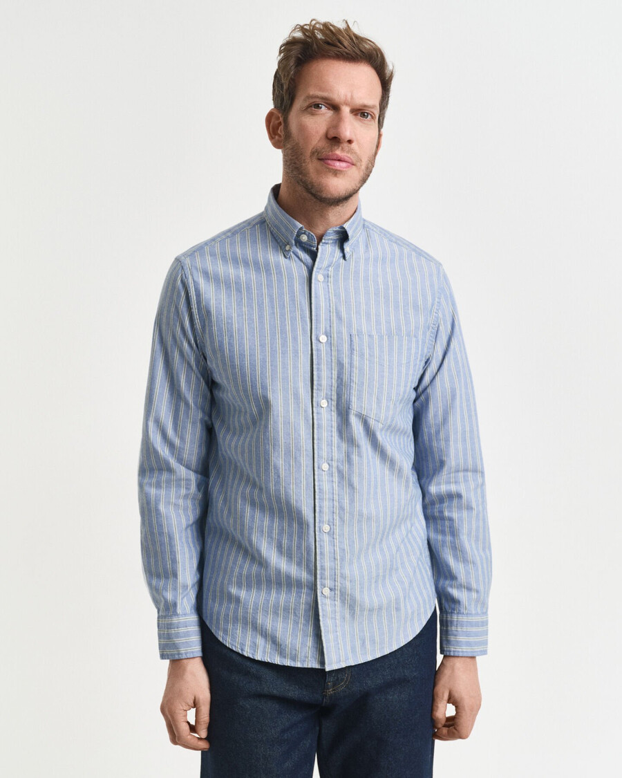camicia oxford a righe con vestibilità regolare - blu acqua