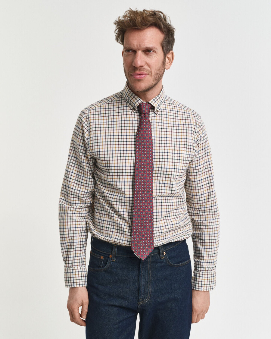 camicia a quadri tattersall regular fit in twill - marrone mogano
