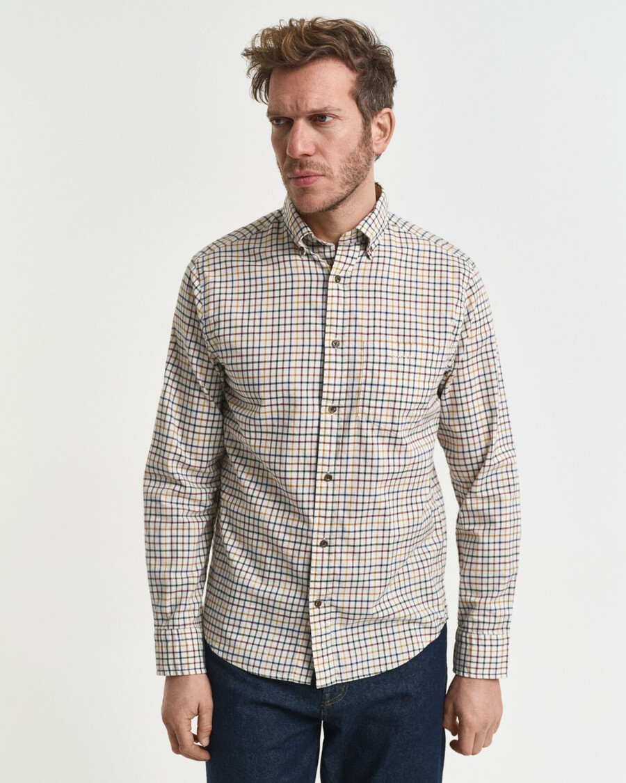 camicia a quadri tattersall regular fit in twill - marrone mogano
