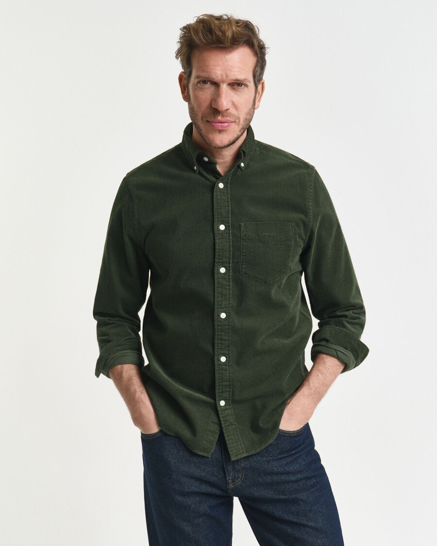 camicia in velluto a coste vestibilità regolare - verde campagna