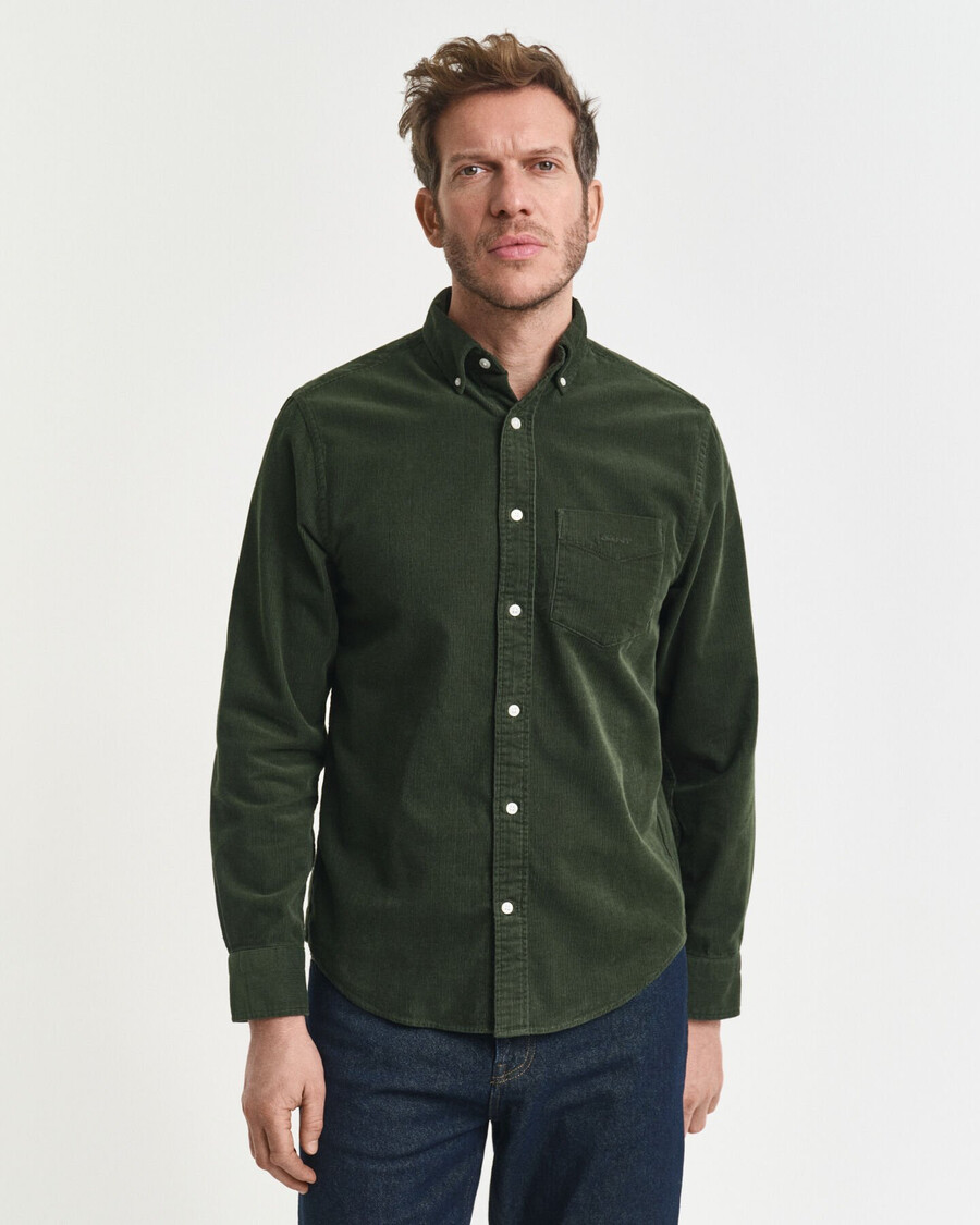camicia in velluto a coste vestibilità regolare - verde campagna
