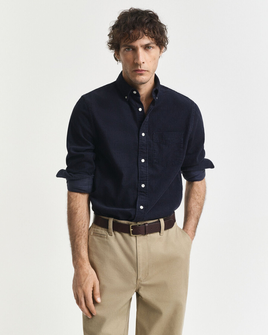 camicia in velluto a coste vestibilità regolare - blu sera