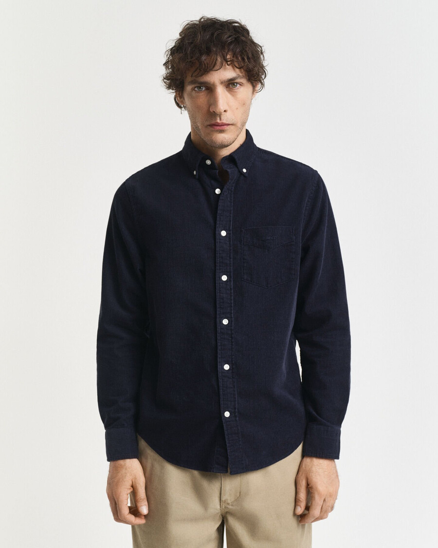 camicia in velluto a coste vestibilità regolare - blu sera