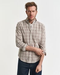 camicia in velluto a coste a quadri vestibilità regolare - greige