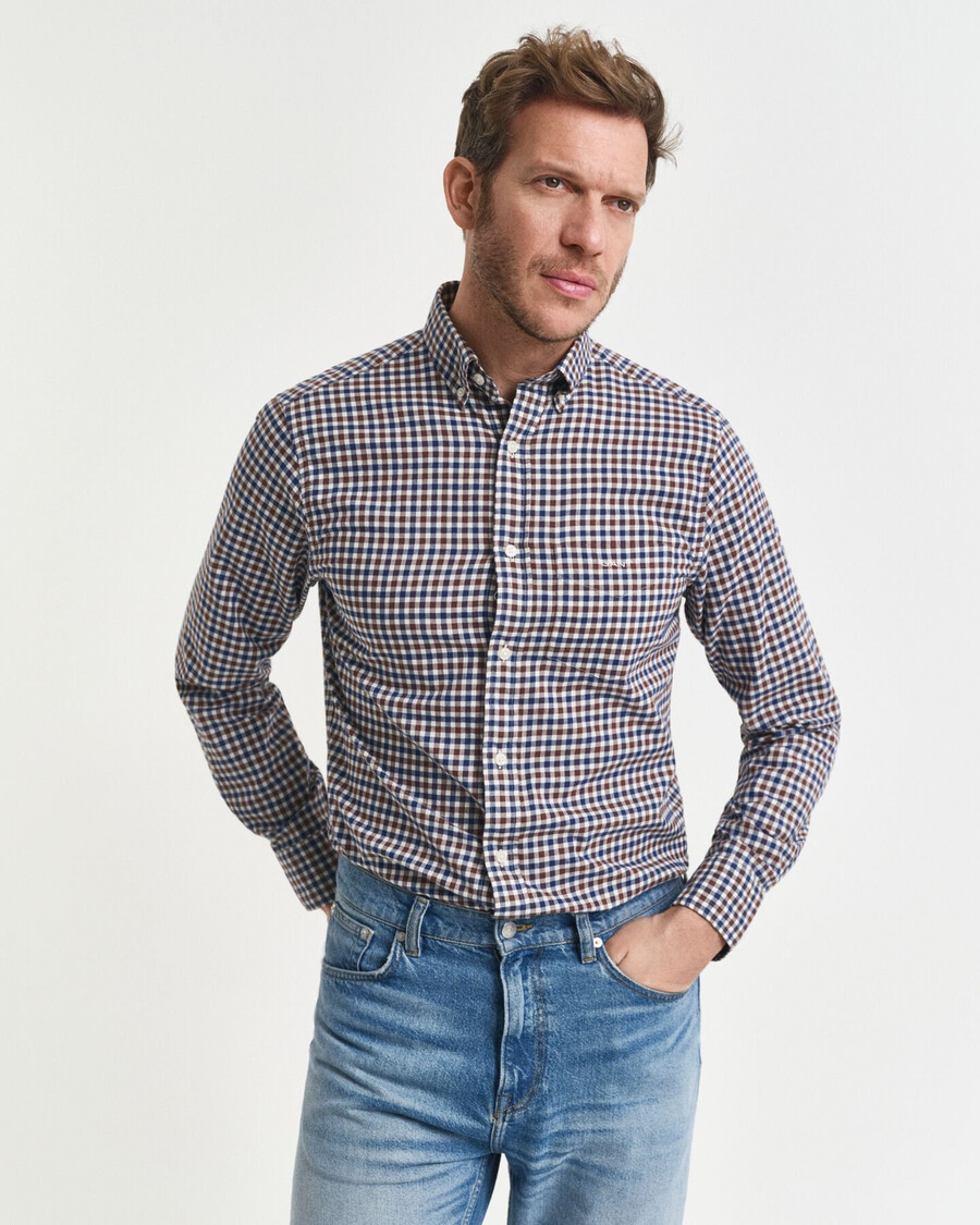 camicia in twill a quadri regular fit - marrone mogano