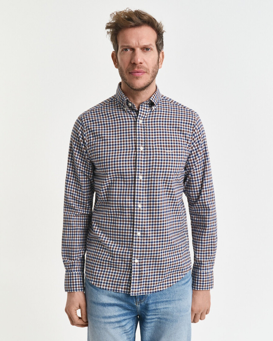camicia in twill a quadri regular fit - marrone mogano