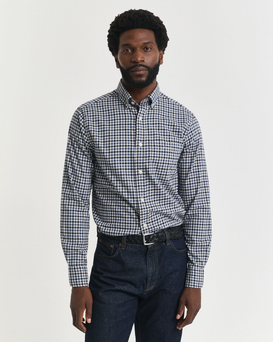 camicia in twill a quadri regular fit - blu navy