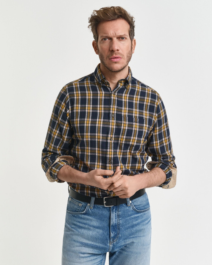 camicia in flanella a quadri con vestibilità regolare e svolazzante - blu sera