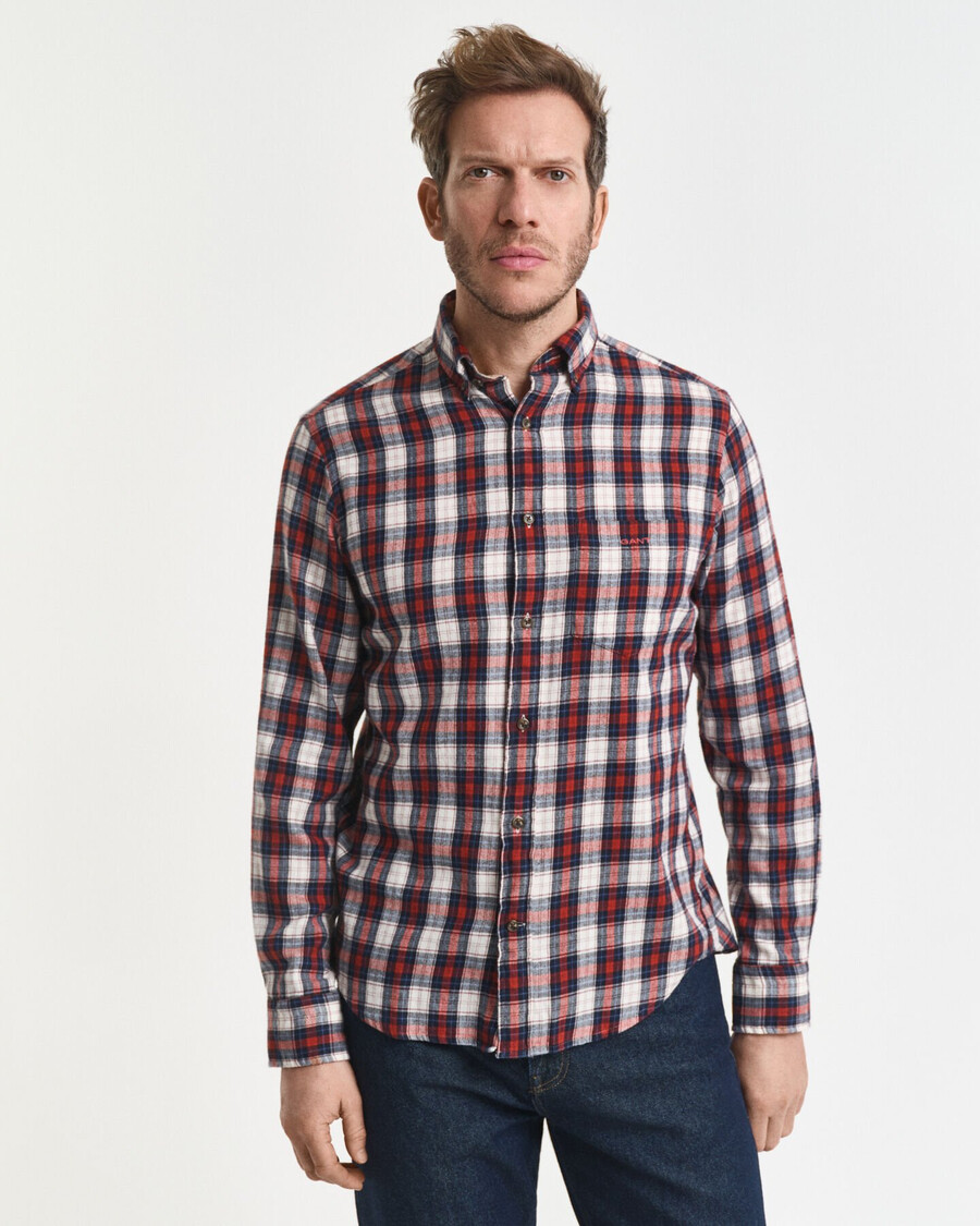 camicia in flanella a quadri con vestibilità regolare e vestibilità a vento - modern rust