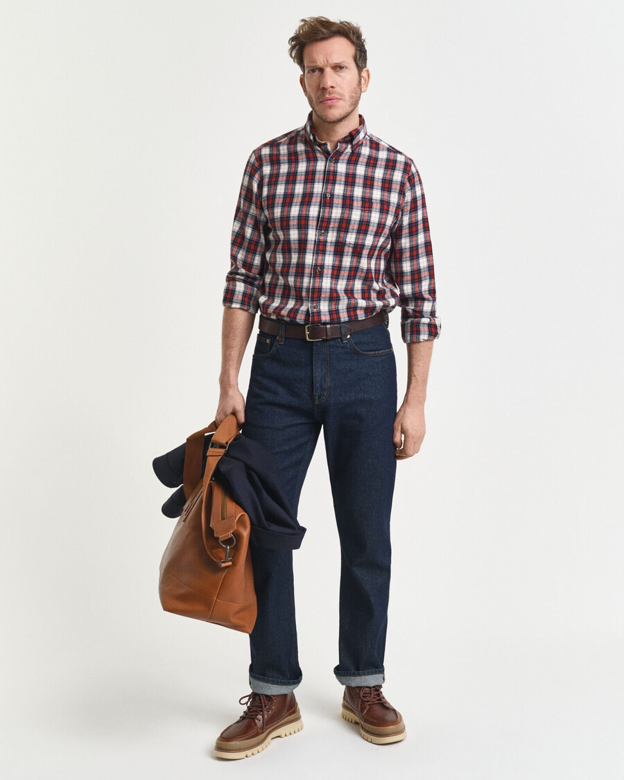 camicia in flanella a quadri con vestibilità regolare e vestibilità a vento - modern rust