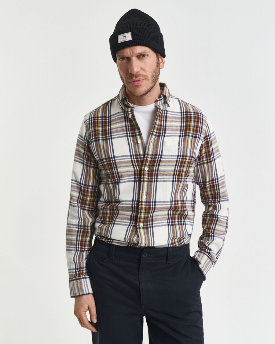 camicia a quadri in flanella a vento vestibilità regolare - crema