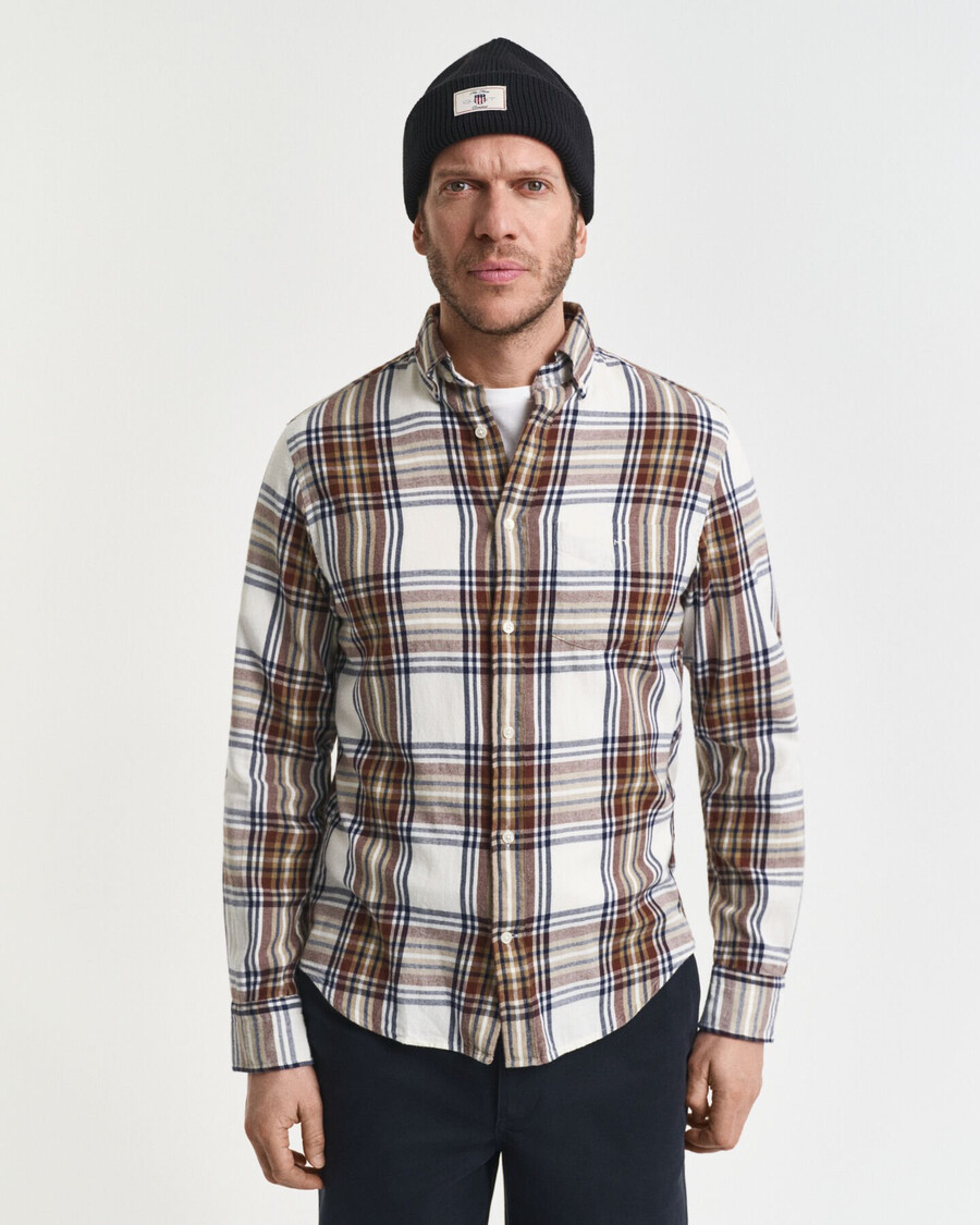 camicia a quadri in flanella a vento vestibilità regolare - crema