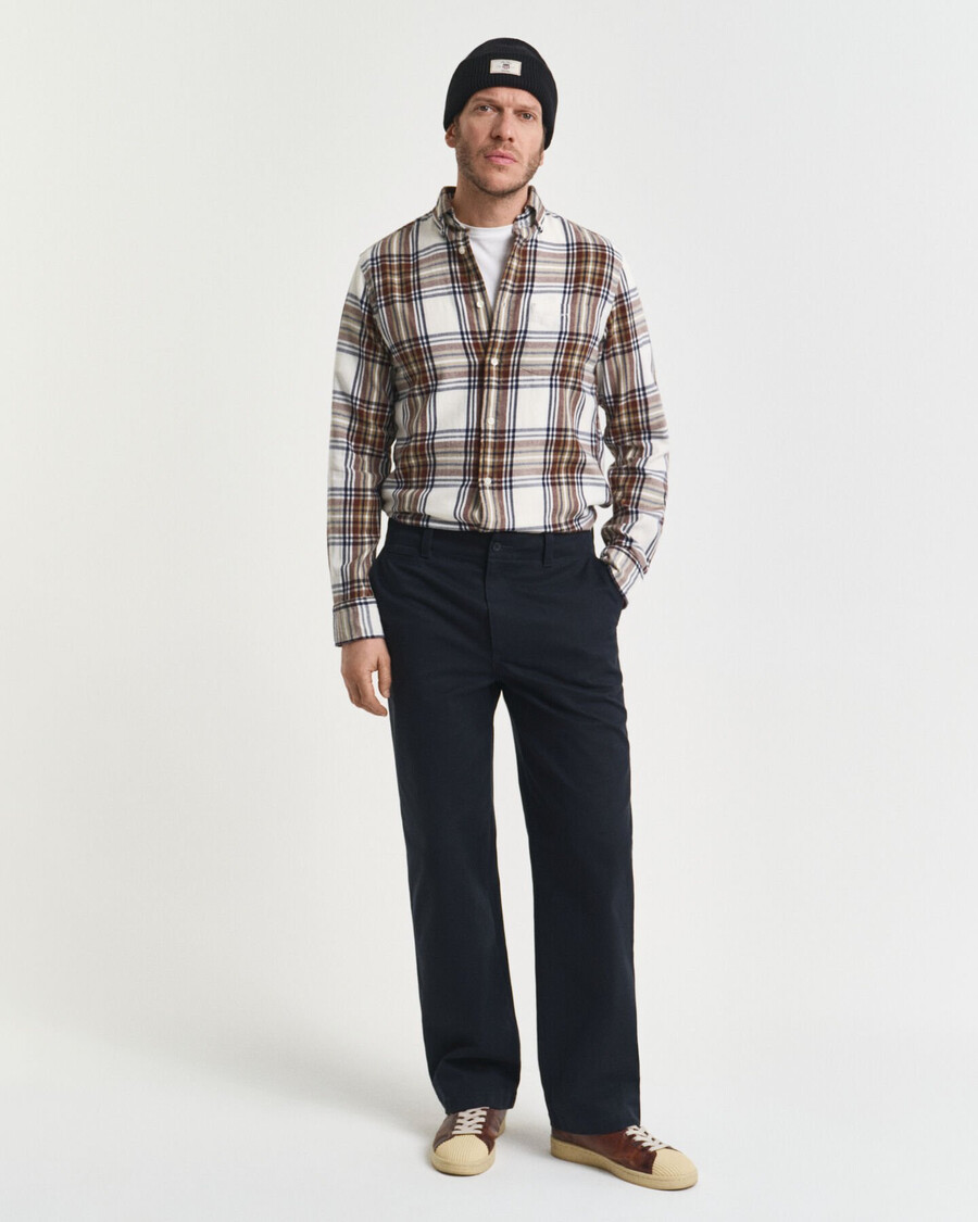 camicia a quadri in flanella a vento vestibilità regolare - crema