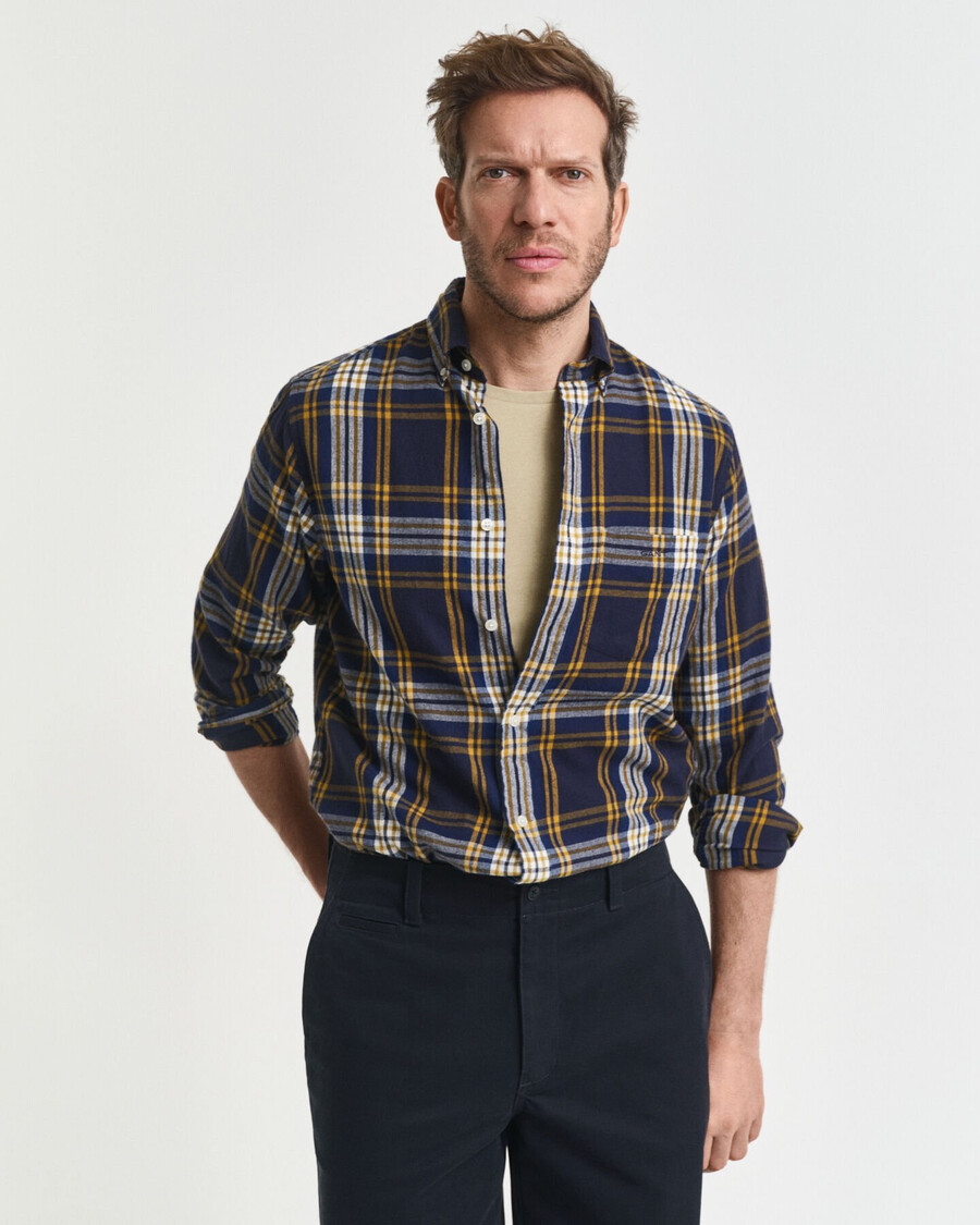 camicia a quadri in flanella a vento vestibilità regolare - blu sera