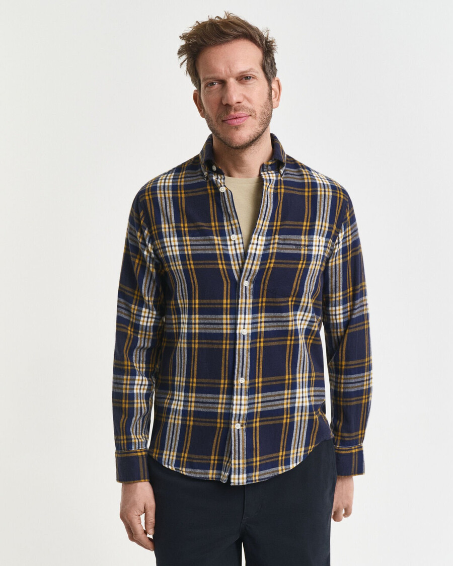 camicia a quadri in flanella a vento vestibilità regolare - blu sera