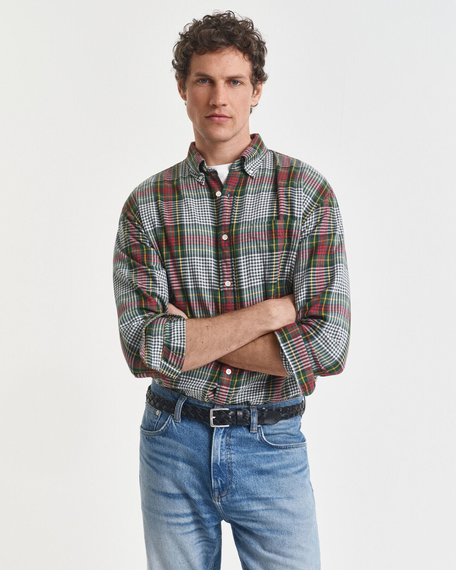 camicia in twill a quadri leggera e vestibilità rilassata - verde tartan