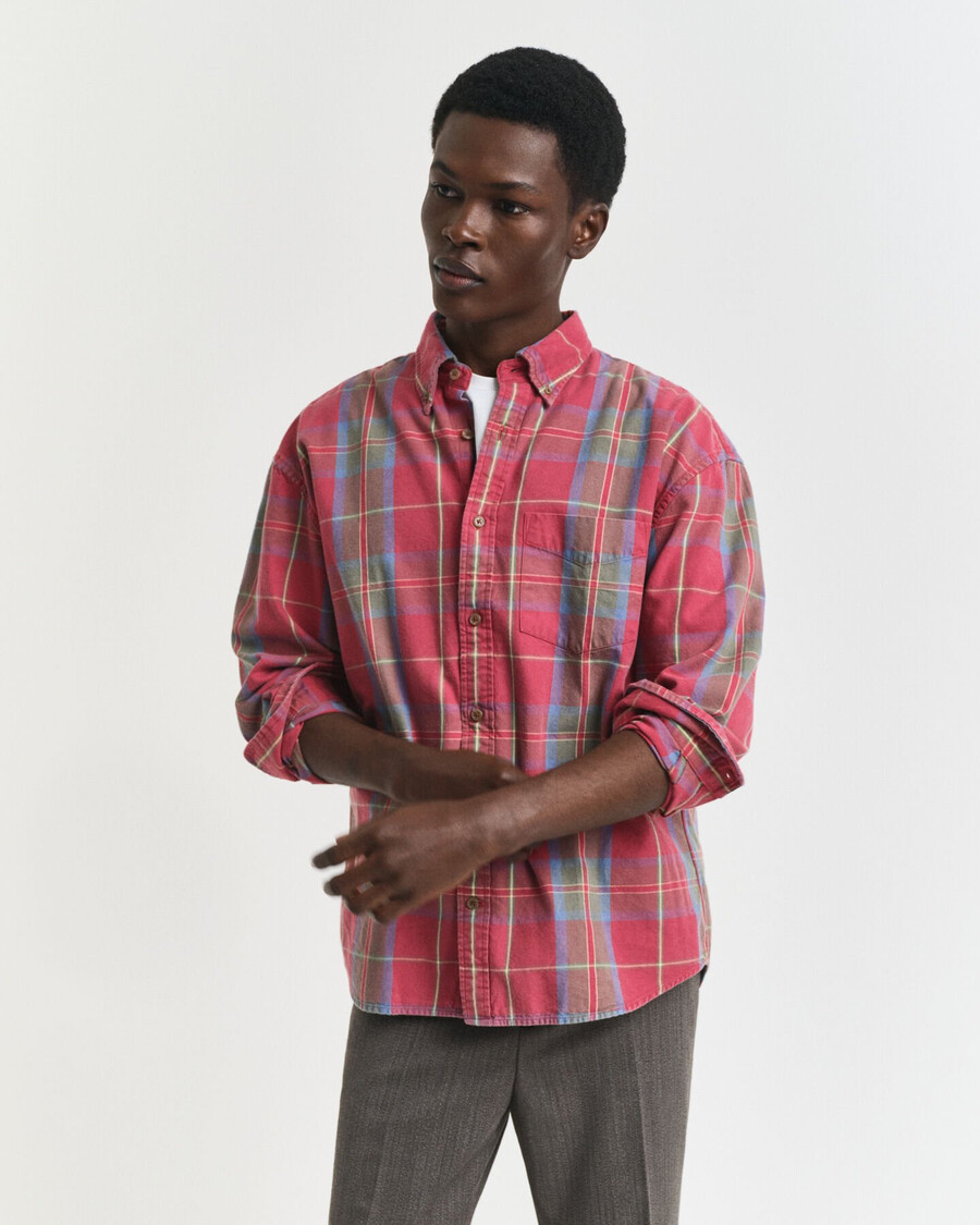 camicia a quadri oversize in twill lavato - modern rust