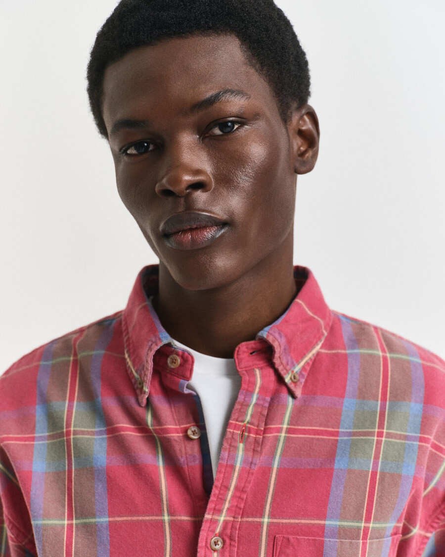 camicia a quadri oversize in twill lavato - modern rust