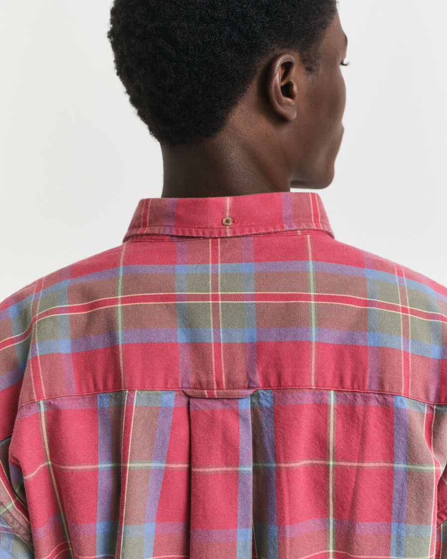 camicia a quadri oversize in twill lavato - modern rust
