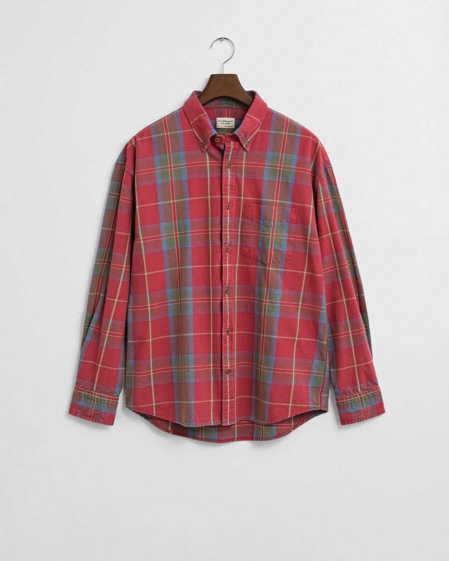 camicia a quadri oversize in twill lavato - modern rust