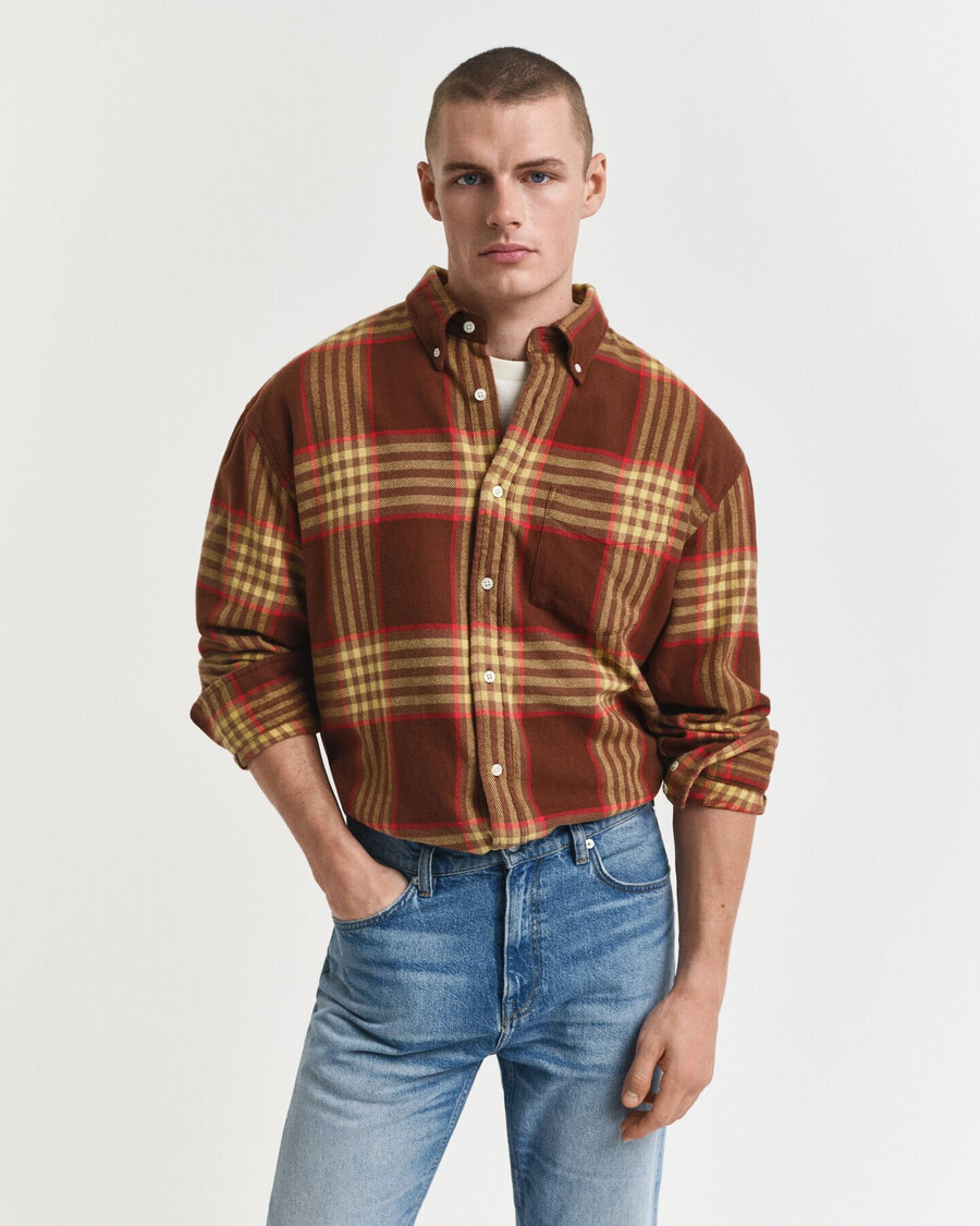 camicia oversize in flanella twill - marrone mogano