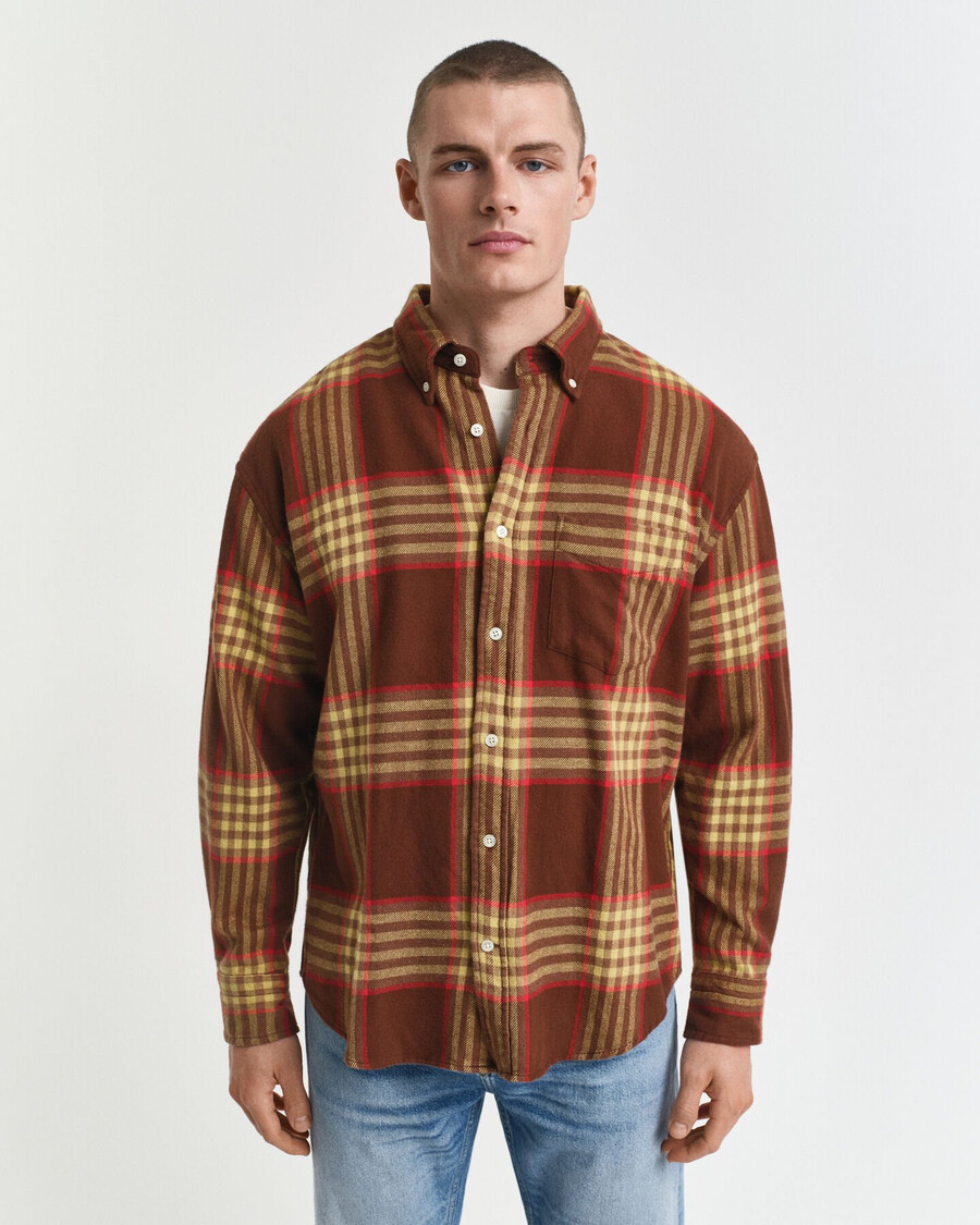 camicia oversize in flanella twill - marrone mogano