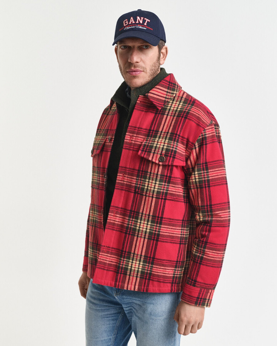 camicia imbottita a quadri dal taglio rilassato - rosso ciliegia