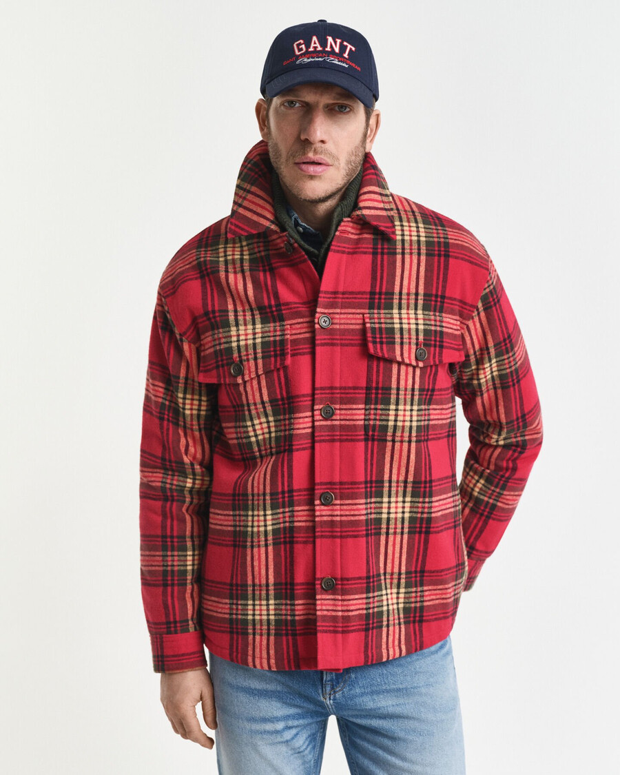 camicia imbottita a quadri dal taglio rilassato - rosso ciliegia