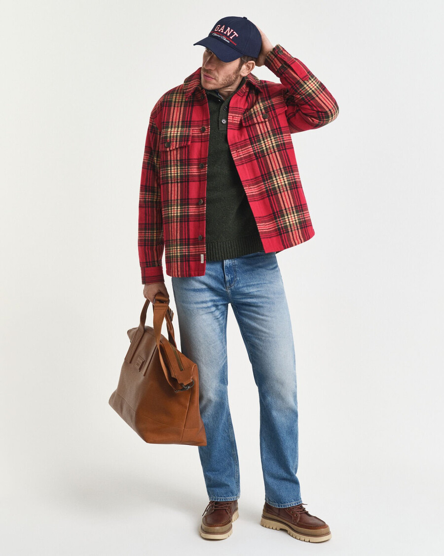 camicia imbottita a quadri dal taglio rilassato - rosso ciliegia