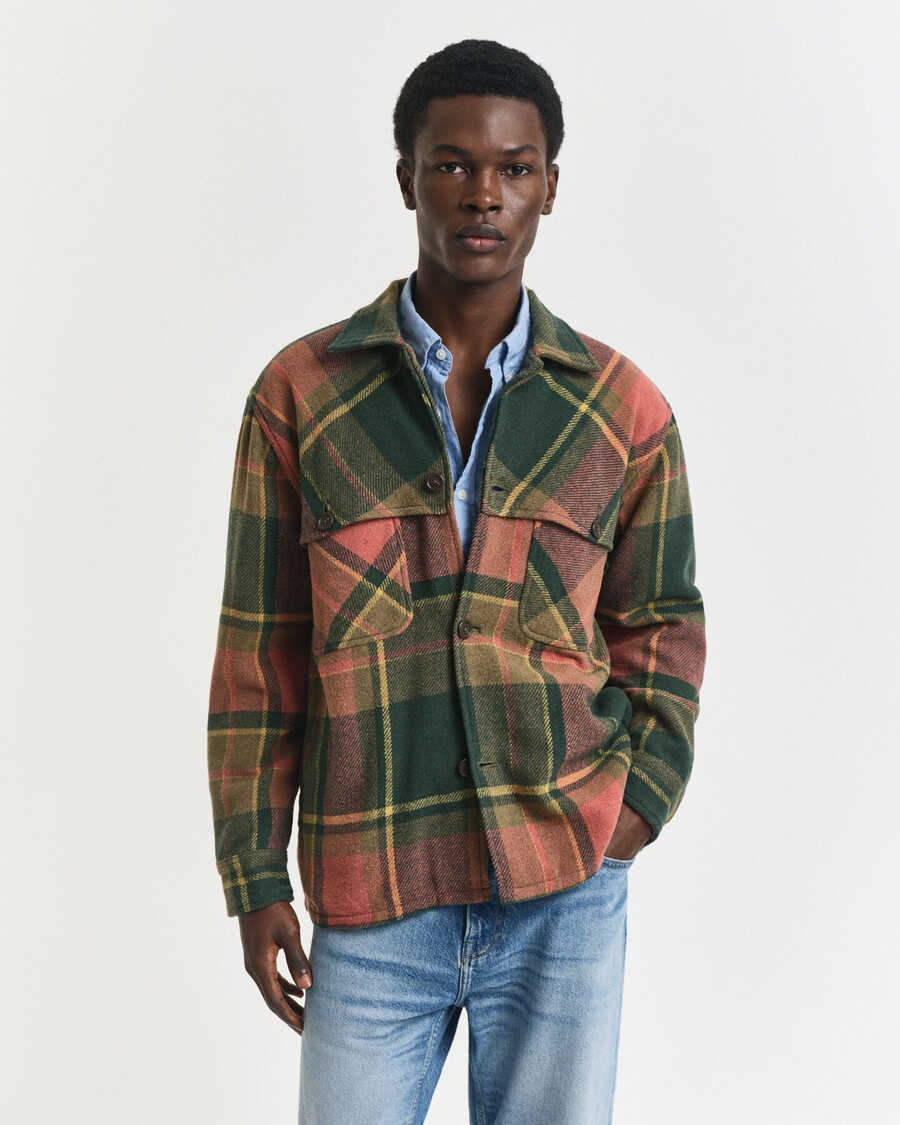 camicia in lana pesante a quadri dal taglio rilassato - verde campagna