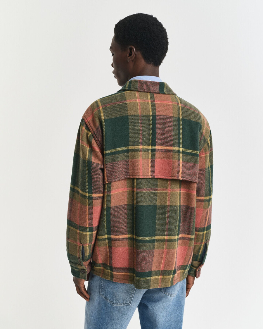 camicia in lana pesante a quadri dal taglio rilassato - verde campagna
