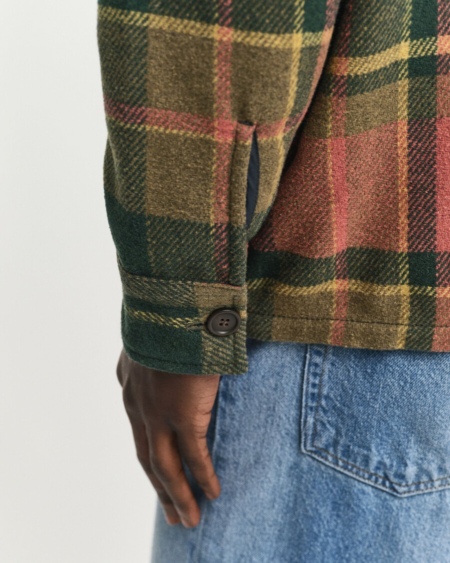 camicia in lana pesante a quadri dal taglio rilassato - verde campagna