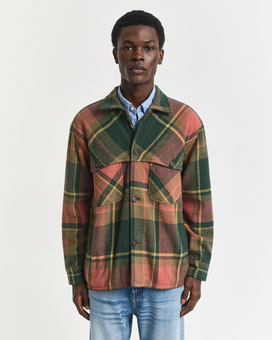 camicia in lana pesante a quadri dal taglio rilassato - verde campagna