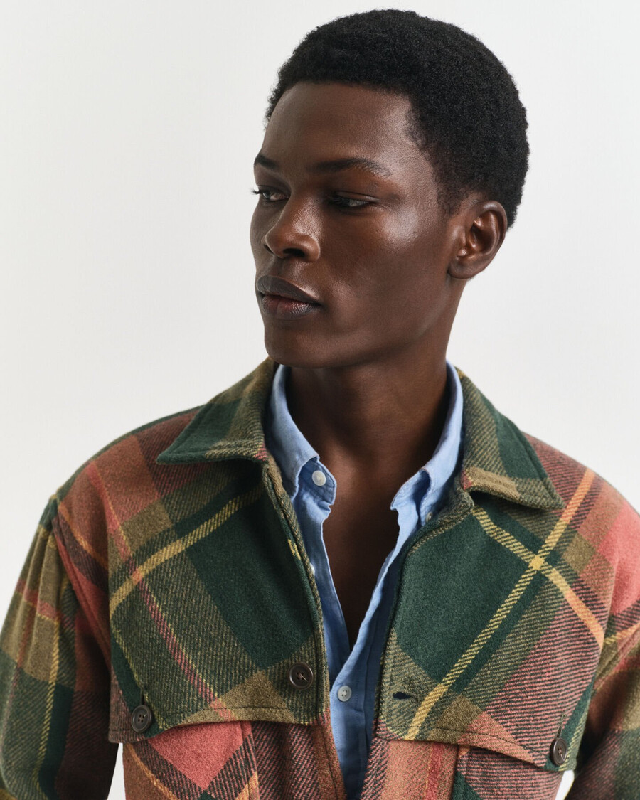 camicia in lana pesante a quadri dal taglio rilassato - verde campagna