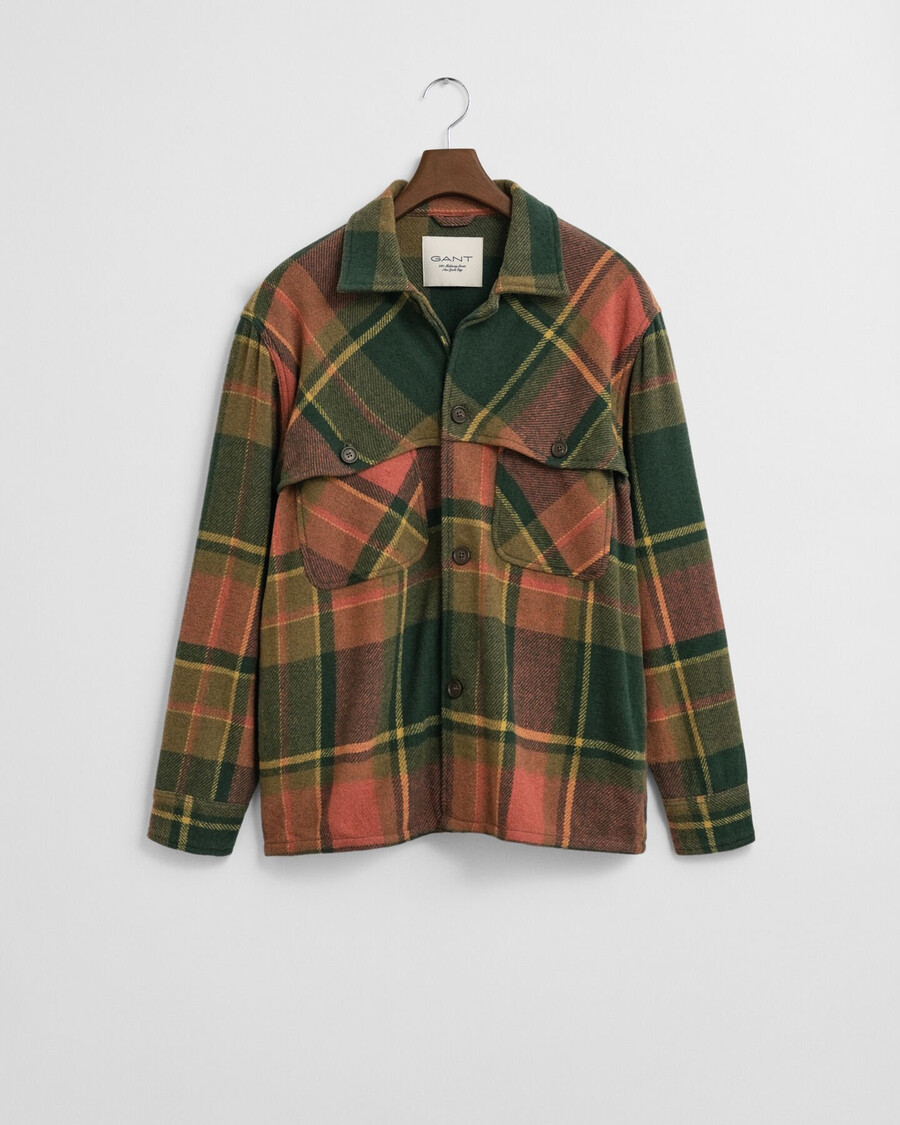 camicia in lana pesante a quadri dal taglio rilassato - verde campagna
