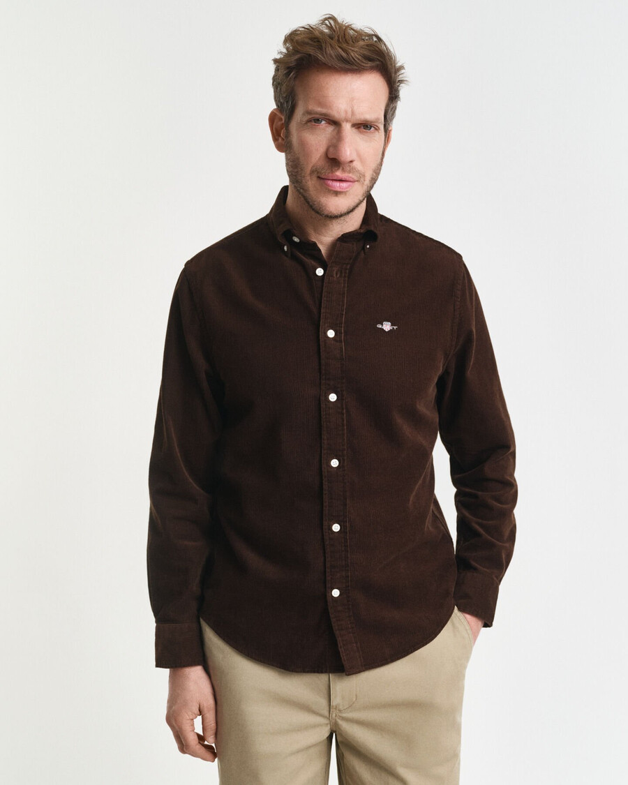 camicia in velluto a coste di cotone vestibilità regolare - marrone intenso