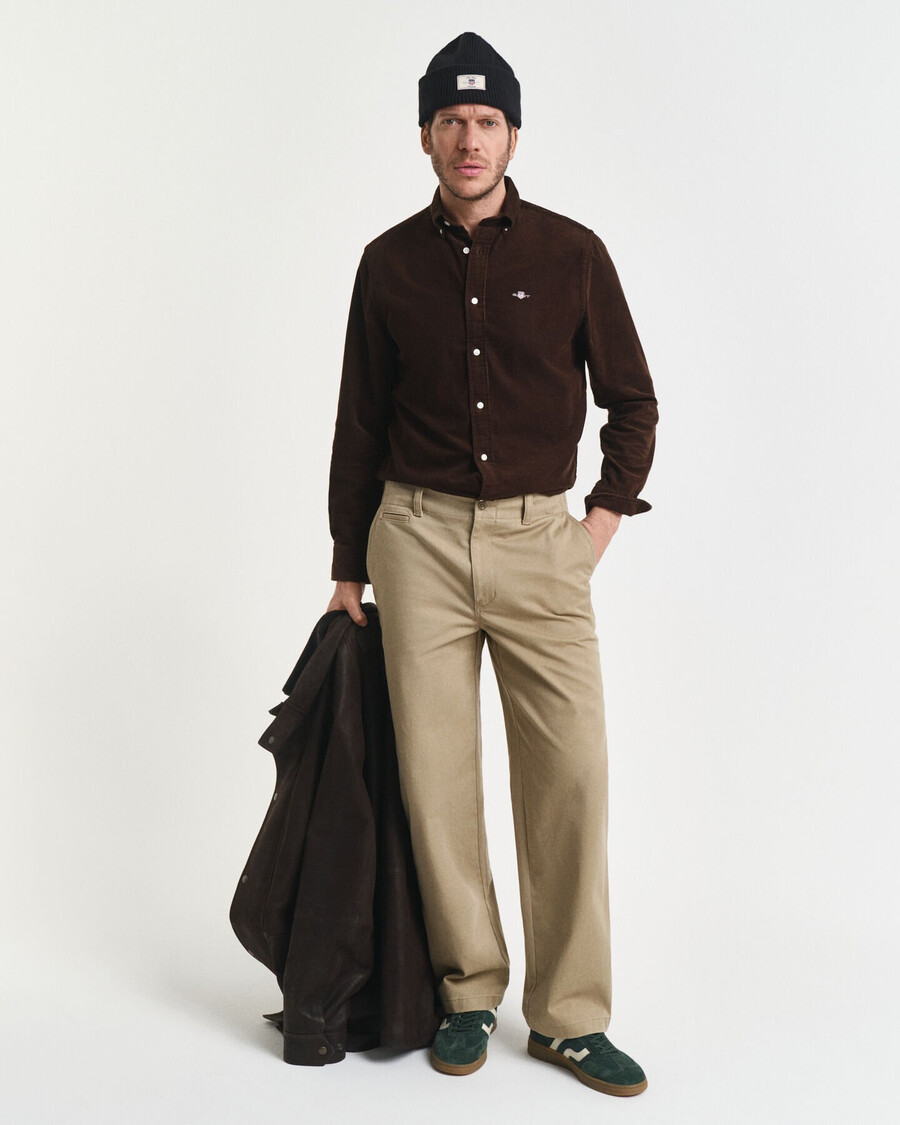 camicia in velluto a coste di cotone vestibilità regolare - marrone intenso