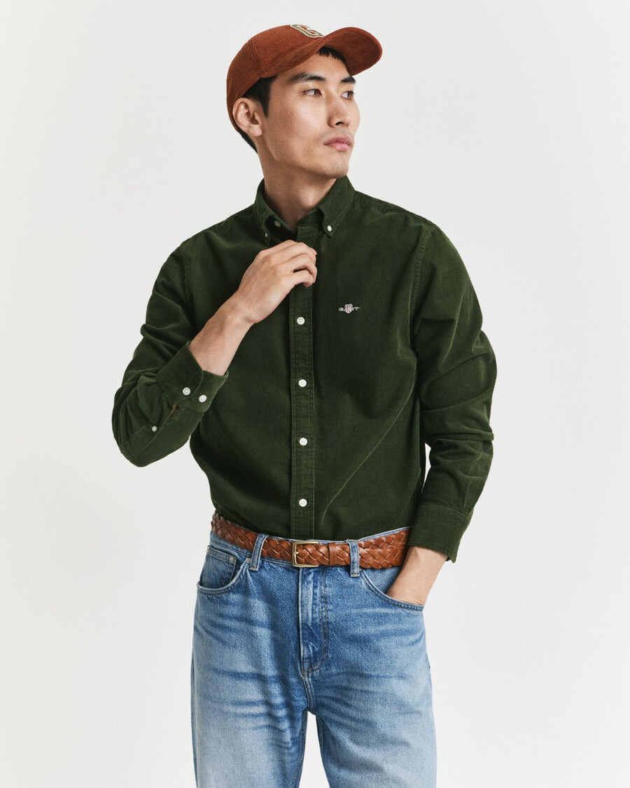 camicia in velluto a coste di cotone vestibilità regolare - verde campagna