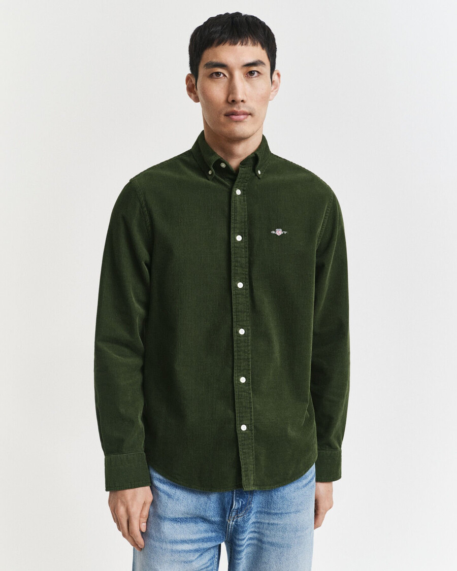 camicia in velluto a coste di cotone vestibilità regolare - verde campagna