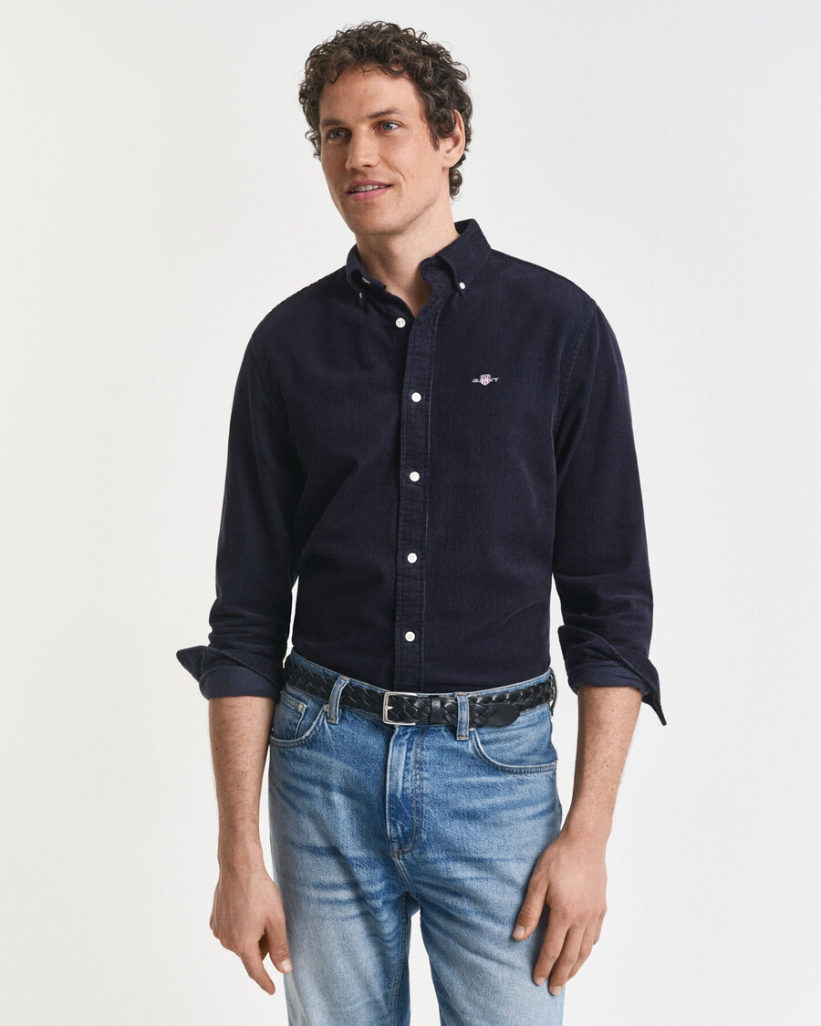 camicia in velluto a coste di cotone vestibilità regolare - blu sera